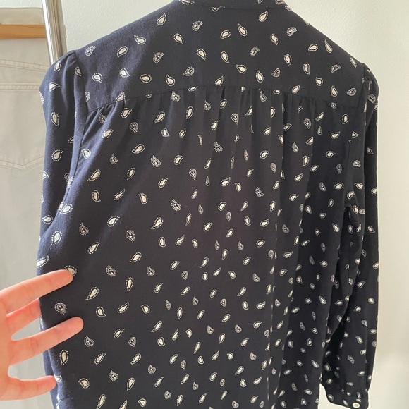 Ports Vintage Lg Sleeve Paisley Cotton + Wool Blouse Navy White Gray Sz 6 - Picture 9 of 12